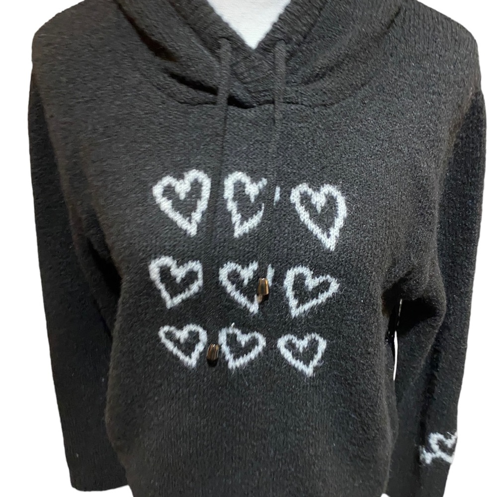 Cupcakes & Cashmere large black sweater with hoodie & 9 white ❤️on front ( NWT) - Picture 11 of 13